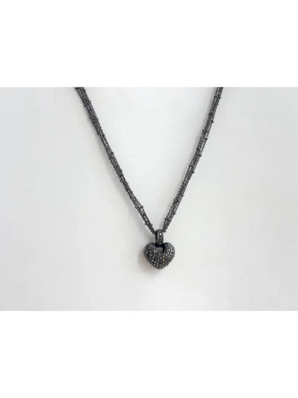 Marcasite Heart Art Nouveau Sterling Silver 925 Vintage Pendant Necklace - 17